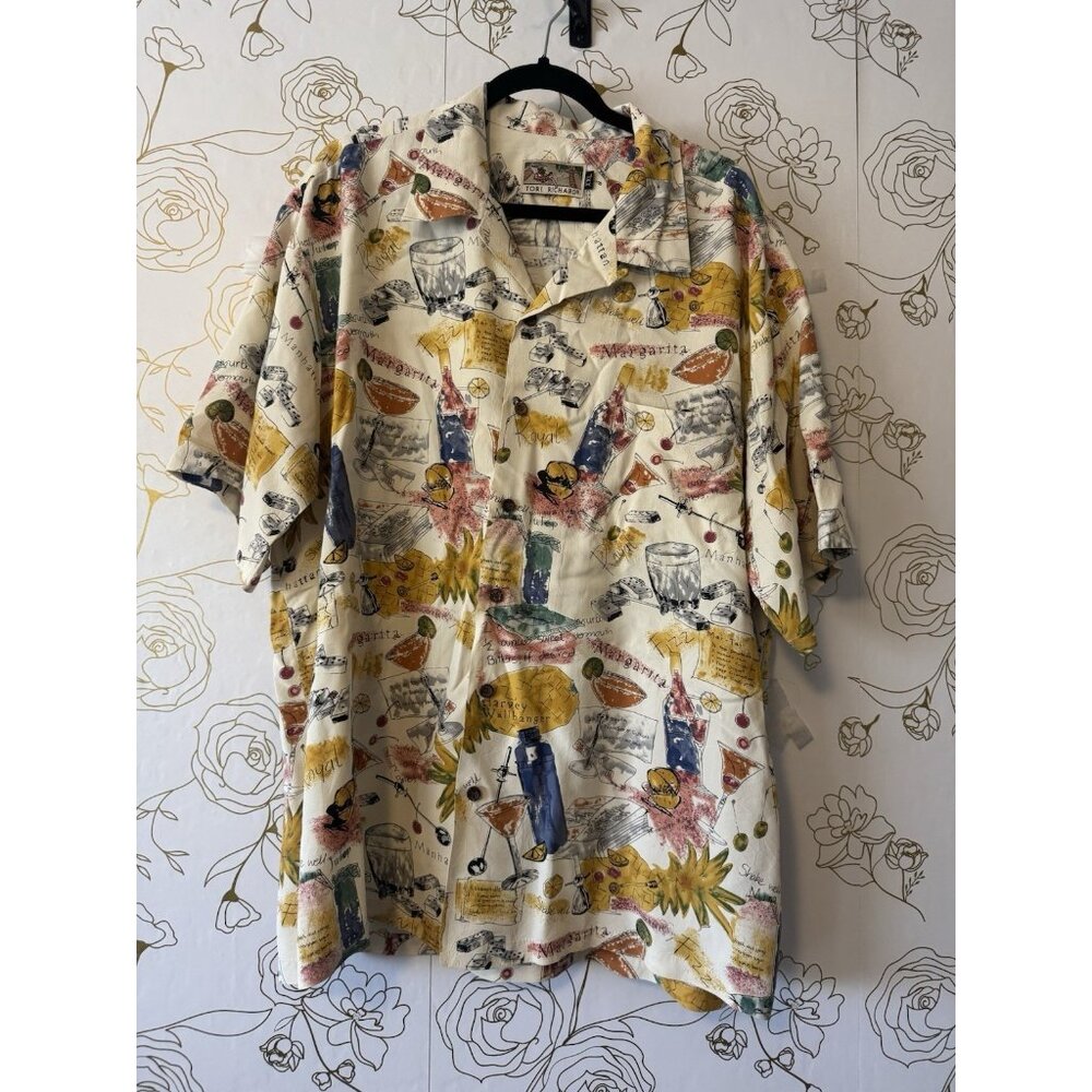 Tori Richard Shirt Hawaiian Men’s XXL 2XL Cocktail Martini Dominoes Rayon USA